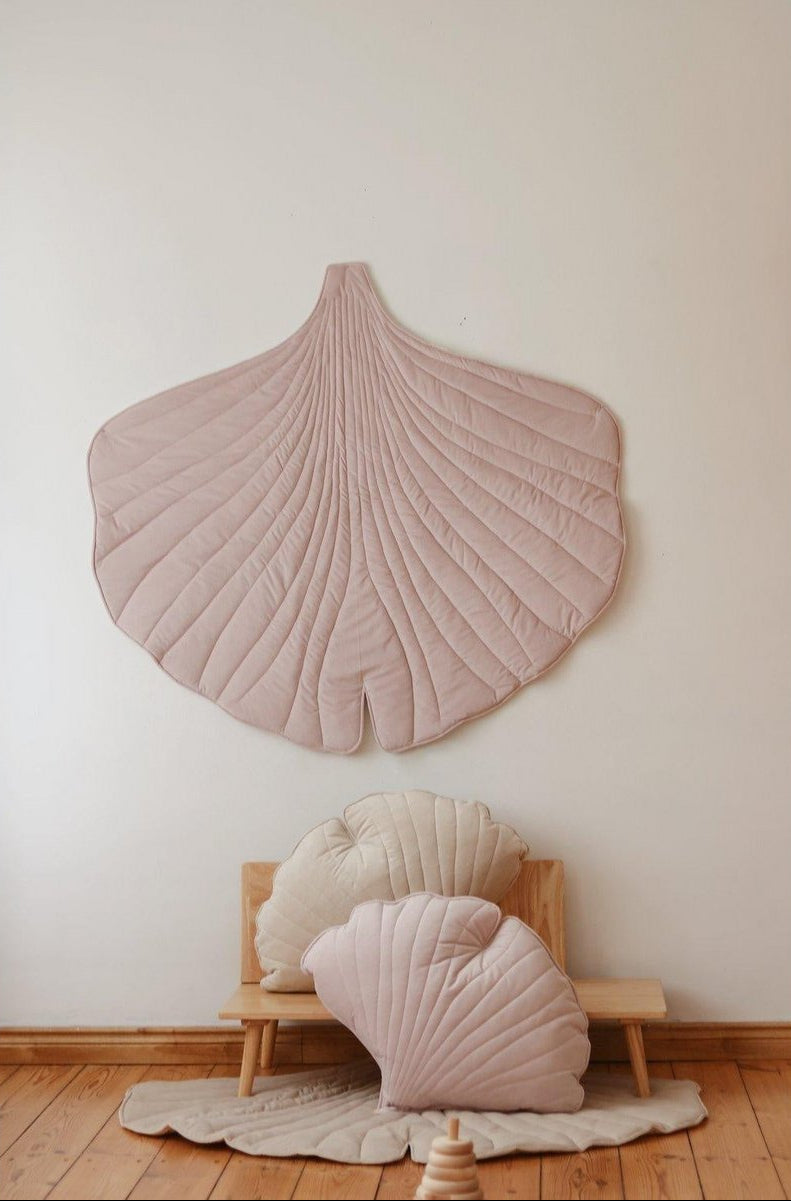 Cuscino foglie di Ginkgo in velluto “Rosa Cipria”