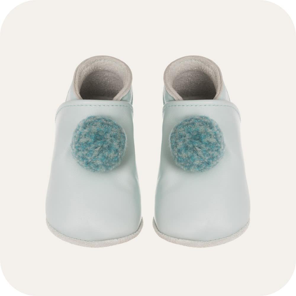 Pantofole in pelle con pompon "Azzurro"
