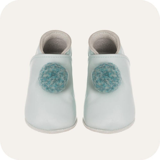 Pantofole in pelle con pompon "Azzurro"