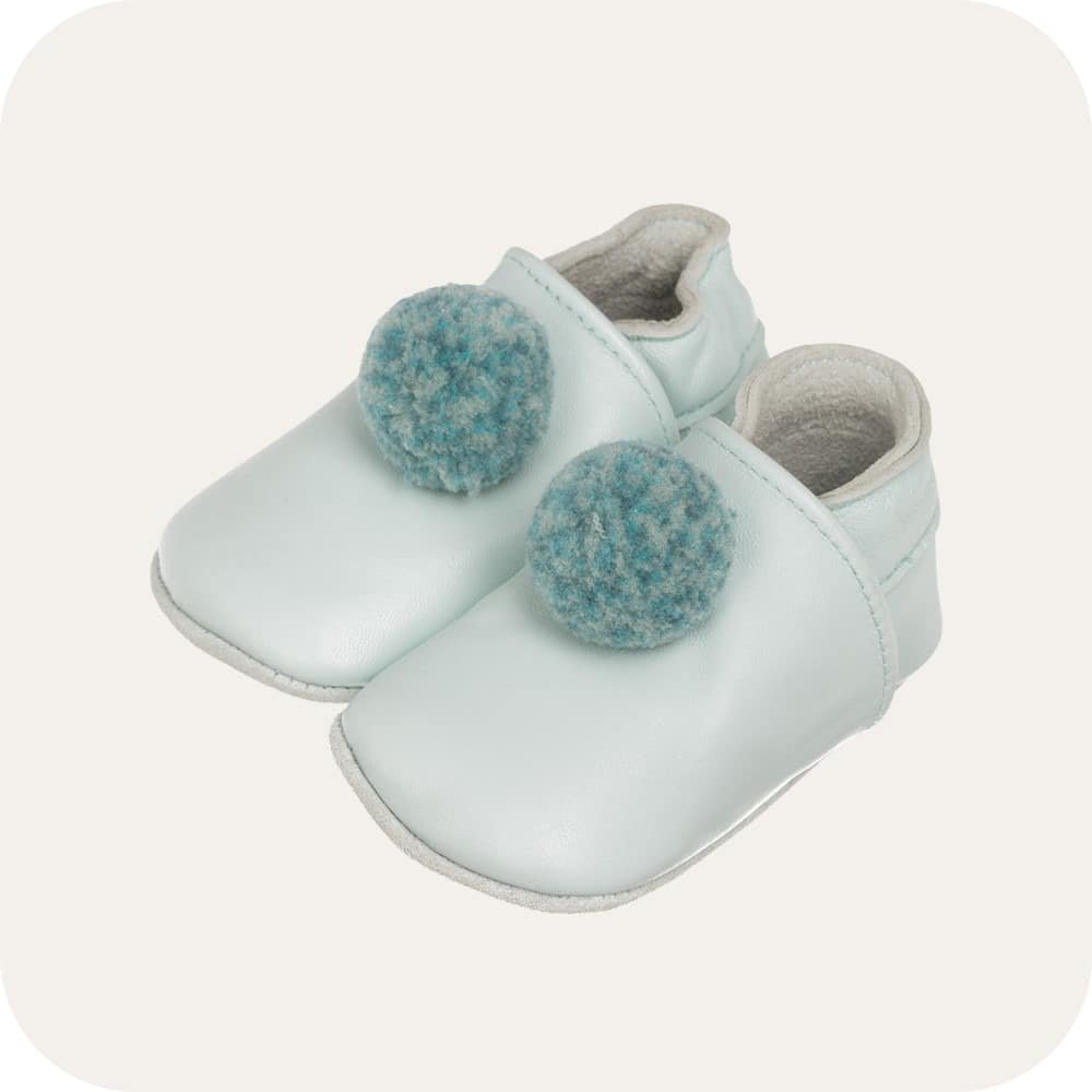 Pantofole in pelle con pompon "Azzurro"
