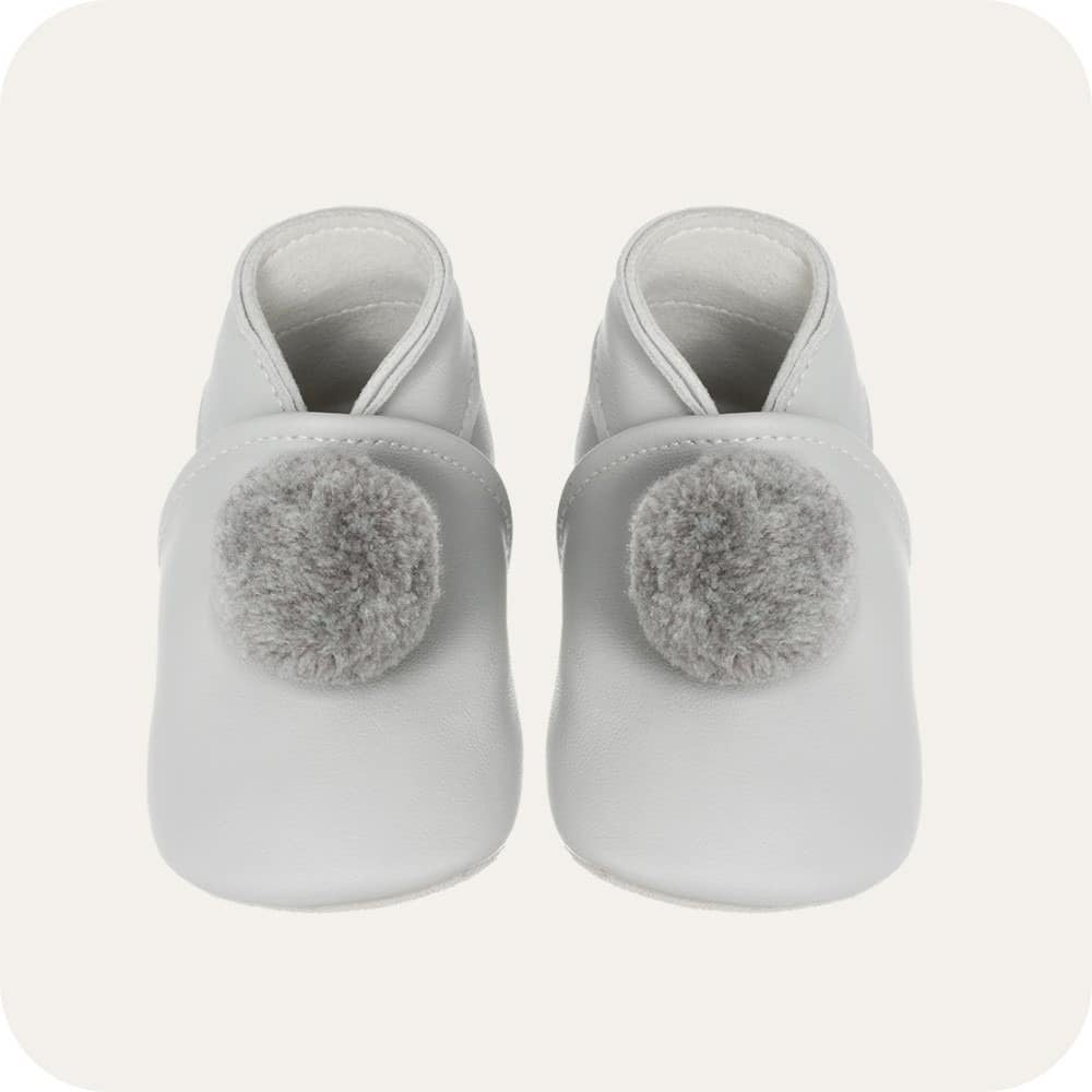 Pantofole in pelle con pompon "Grigio"