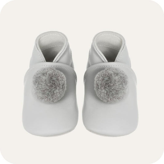 Pantofole in pelle con pompon "Grigio"