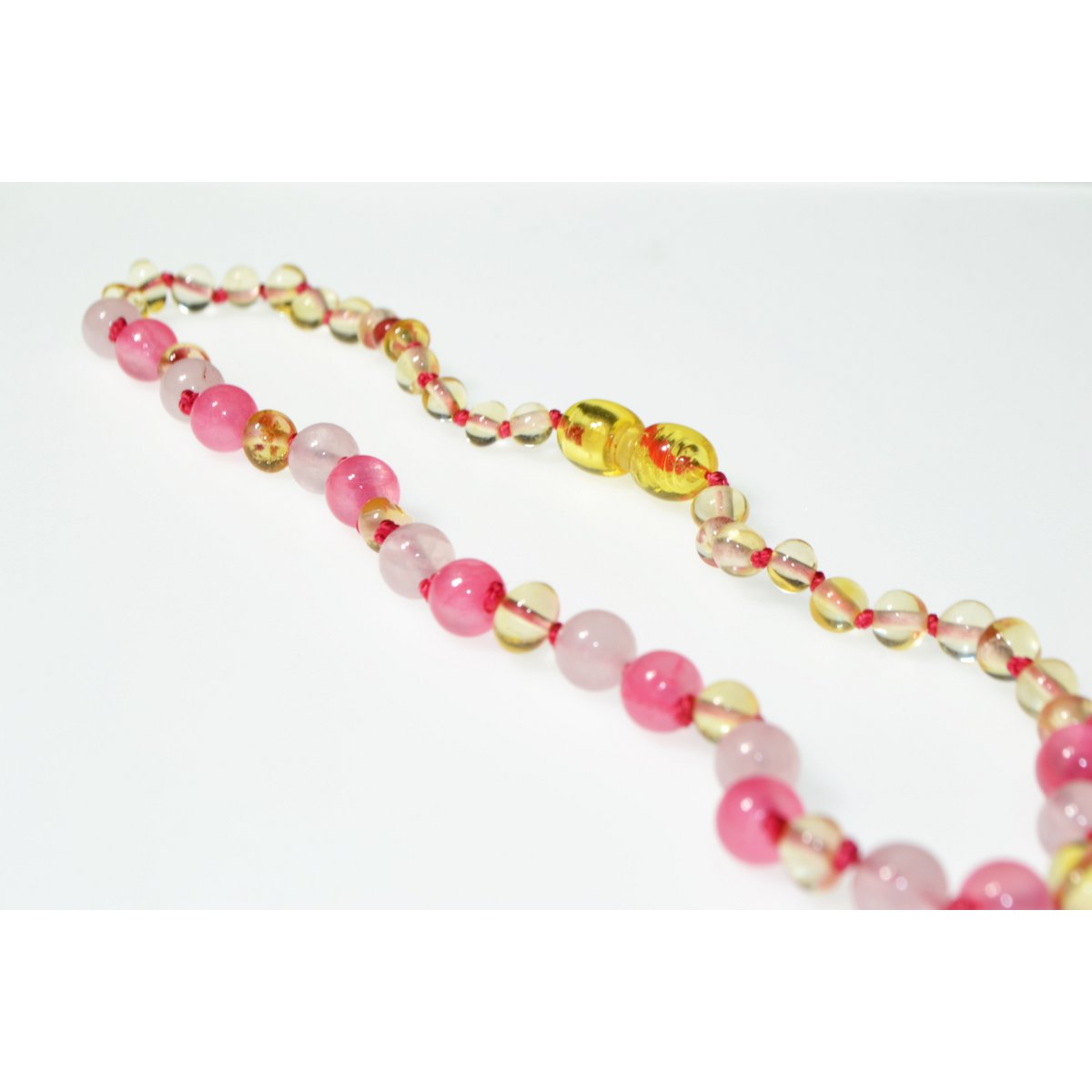 Ambra e giada/quarzo rosa - Collana per bambini