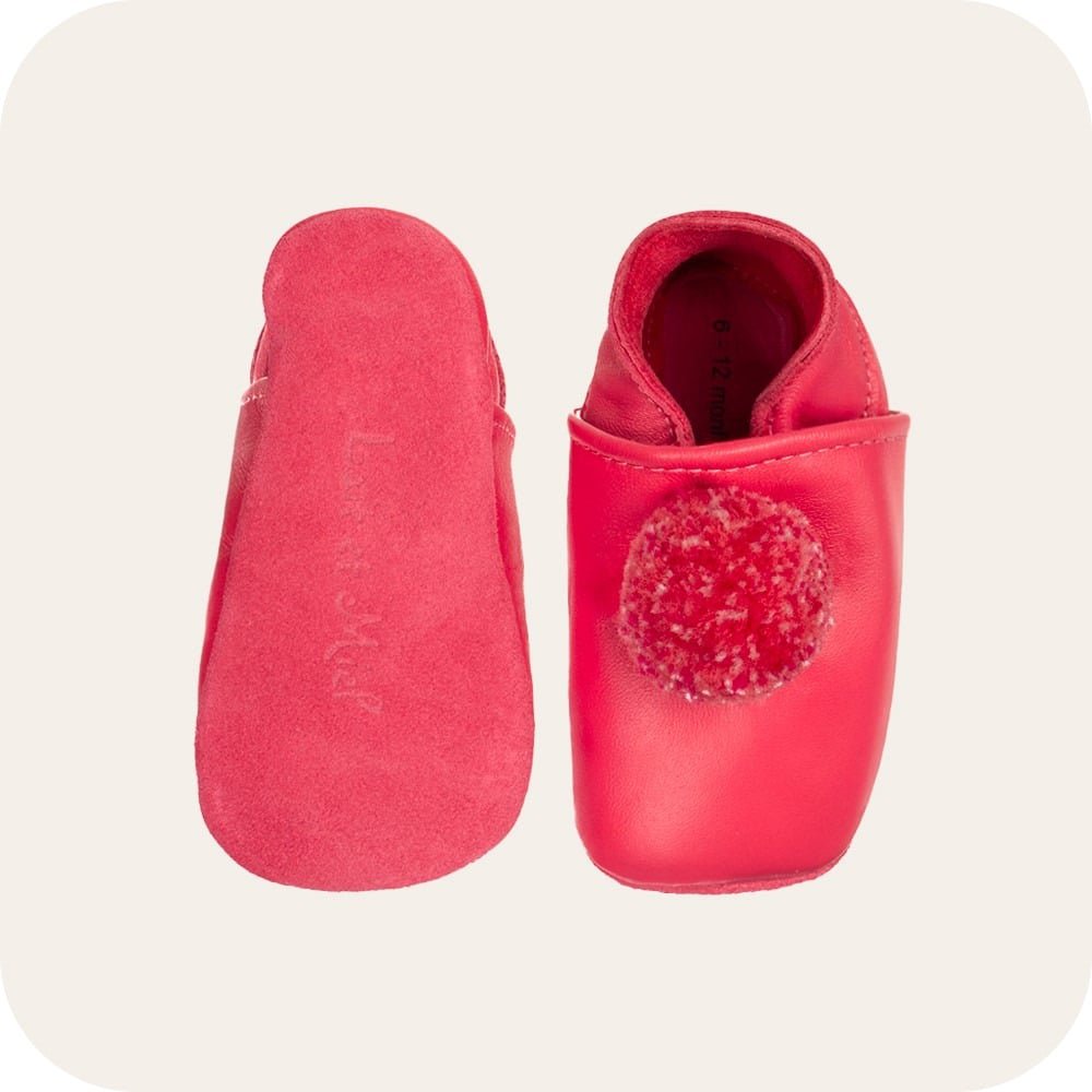 Pantofole in pelle con pompon "Fucsia"