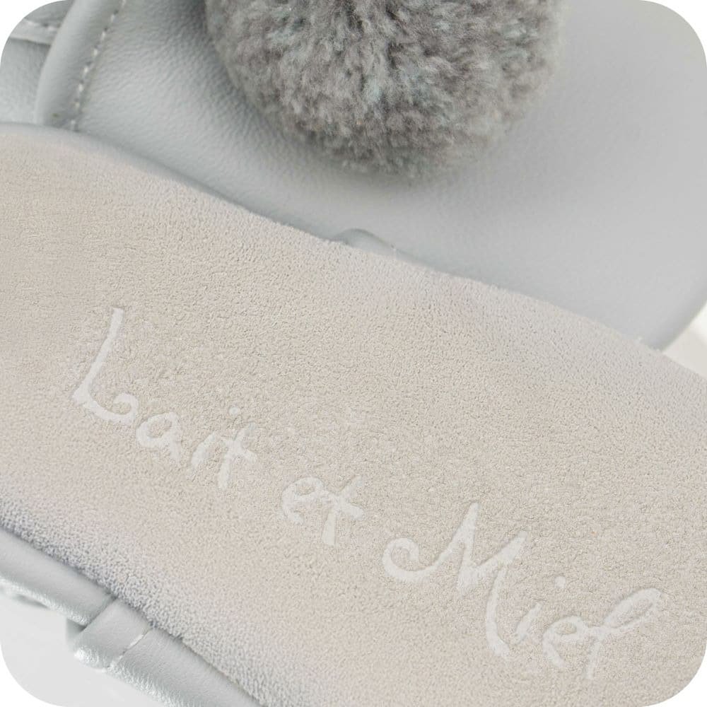 Pantofole in pelle con pompon "Grigio"