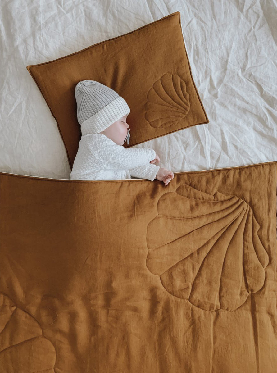 Set Copertina in lino "Conchiglia Caramel" 90x135
