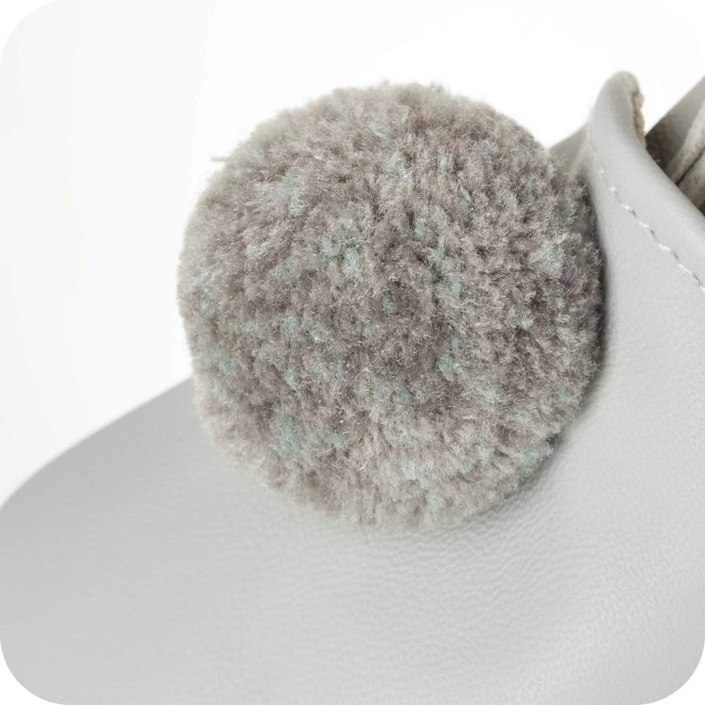 Pantofole in pelle con pompon "Grigio"