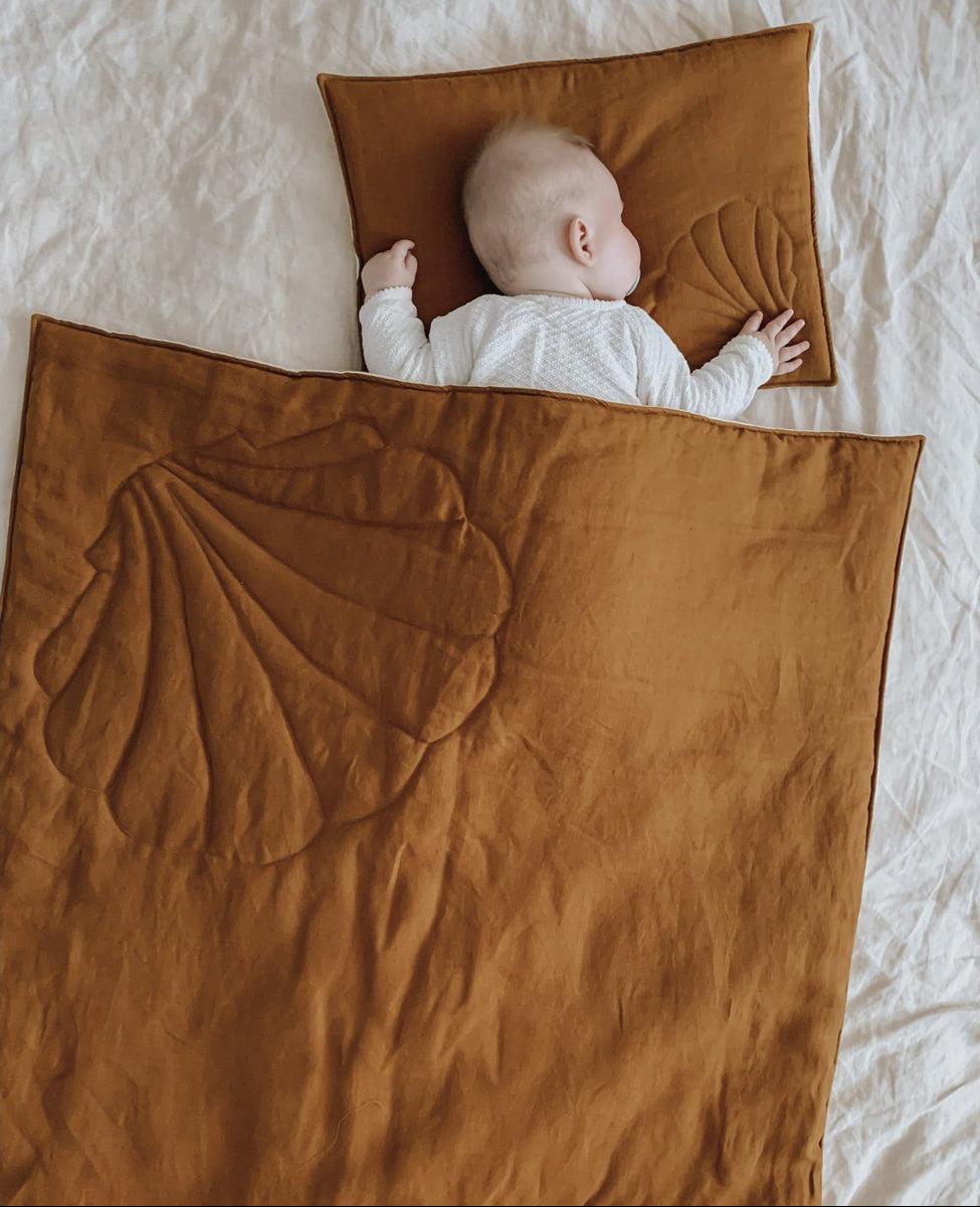Set Copertina in lino "Conchiglia Caramel" 90x135