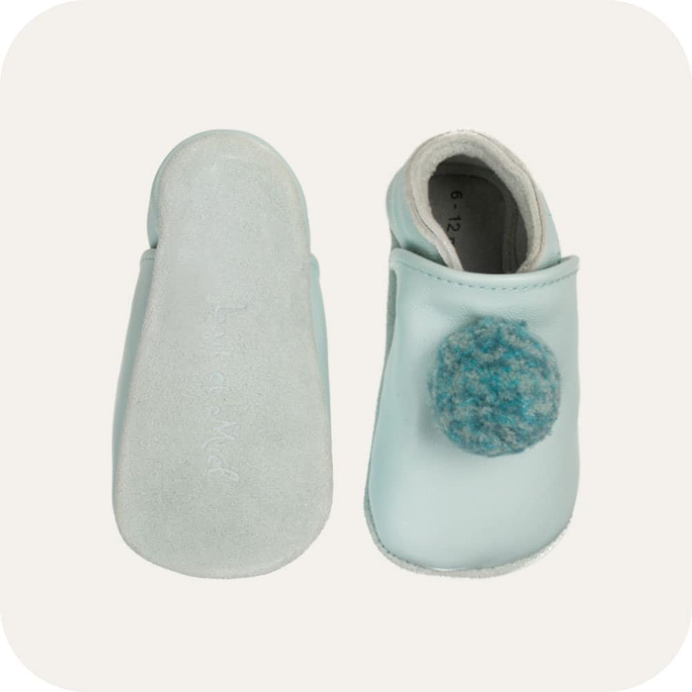 Pantofole in pelle con pompon "Azzurro"