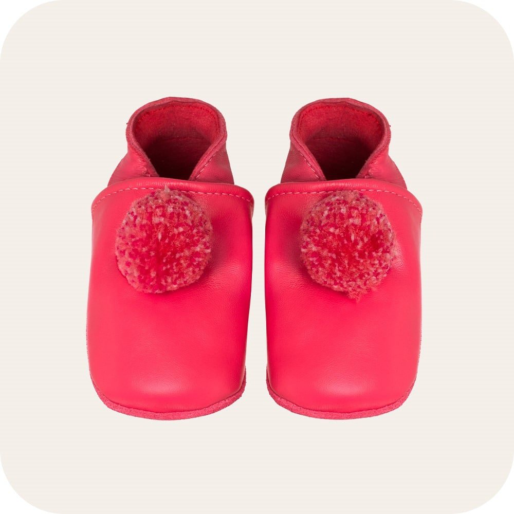 Pantofole in pelle con pompon "Fucsia"
