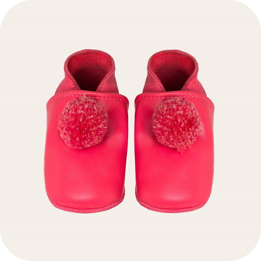 Pantofole in pelle con pompon "Fucsia"