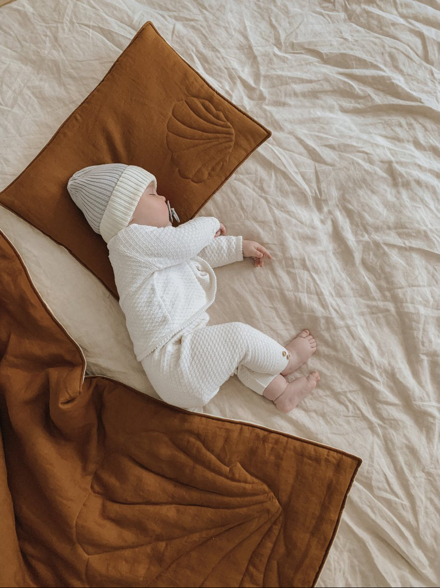 Set Copertina in lino "Conchiglia Caramel" 90x135