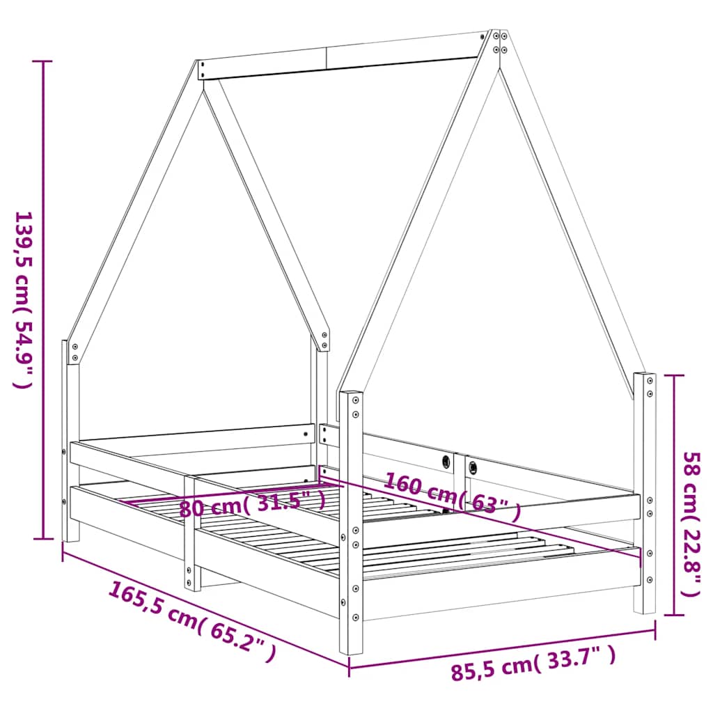 Giroletto Per Bambini 80X160Cm In Legno Massello Di Pino