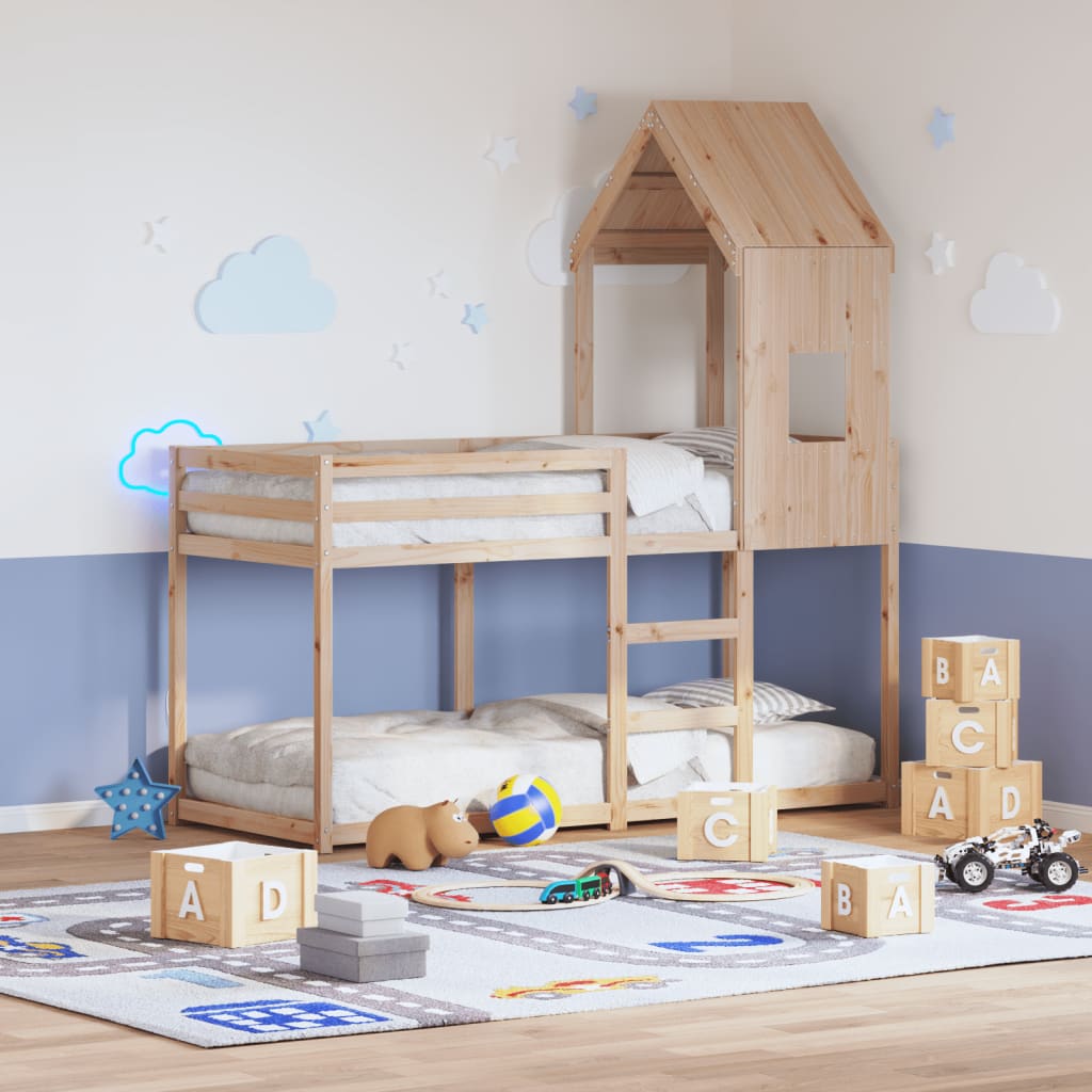 Letto A Castello Con Tetto In Legno Di Pino