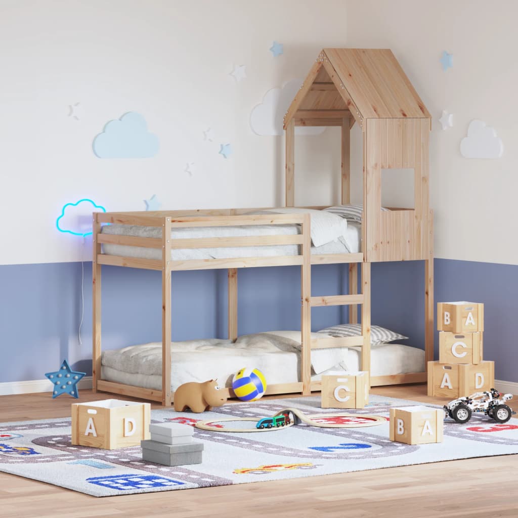 Letto A Castello Con Tetto In Legno Di Pino