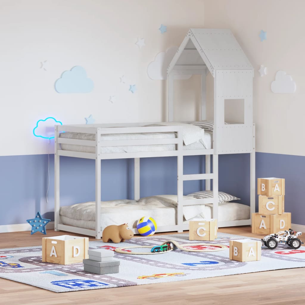 Letto A Castello Con Tetto In Legno Di Pino