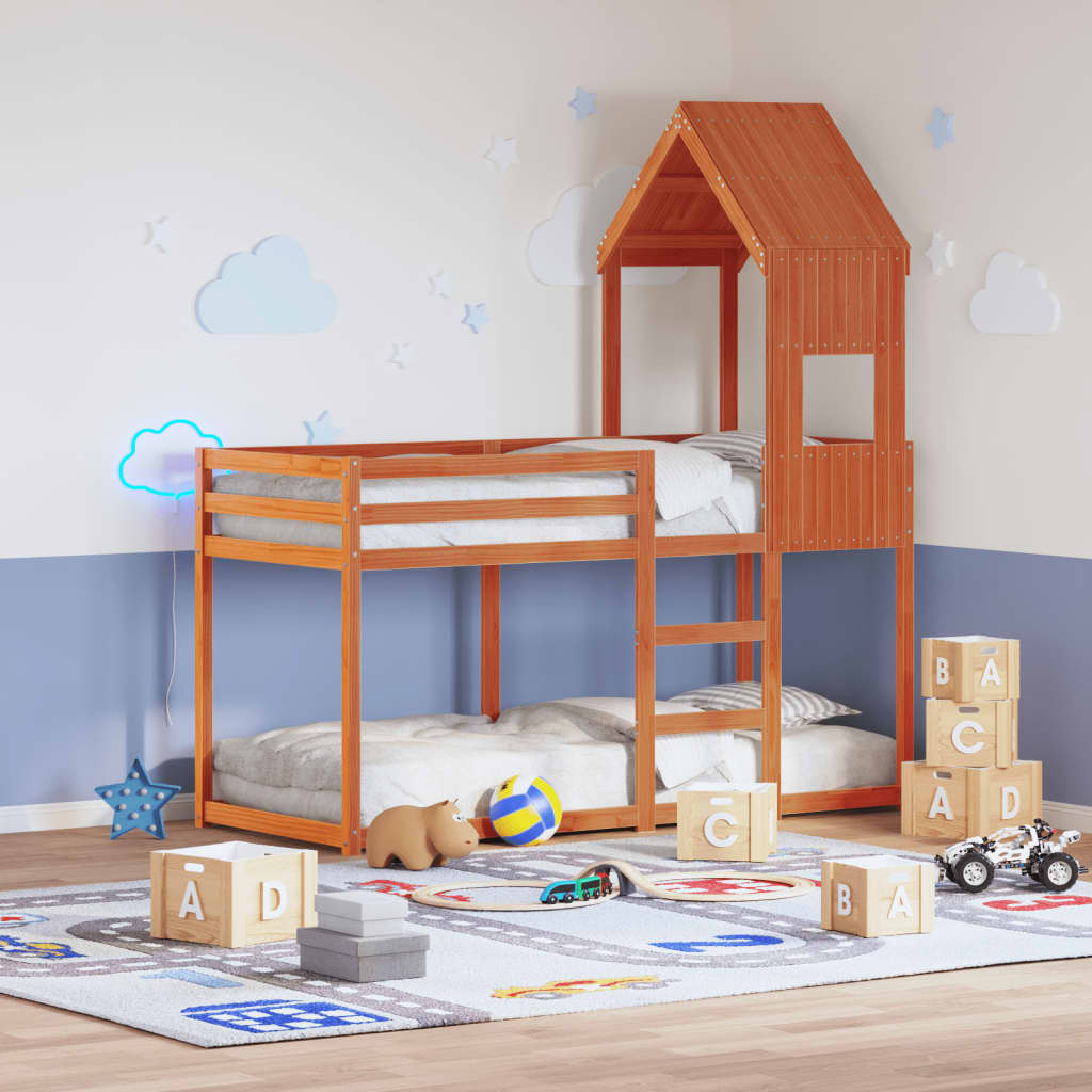 Letto A Castello Con Tetto In Legno Di Pino