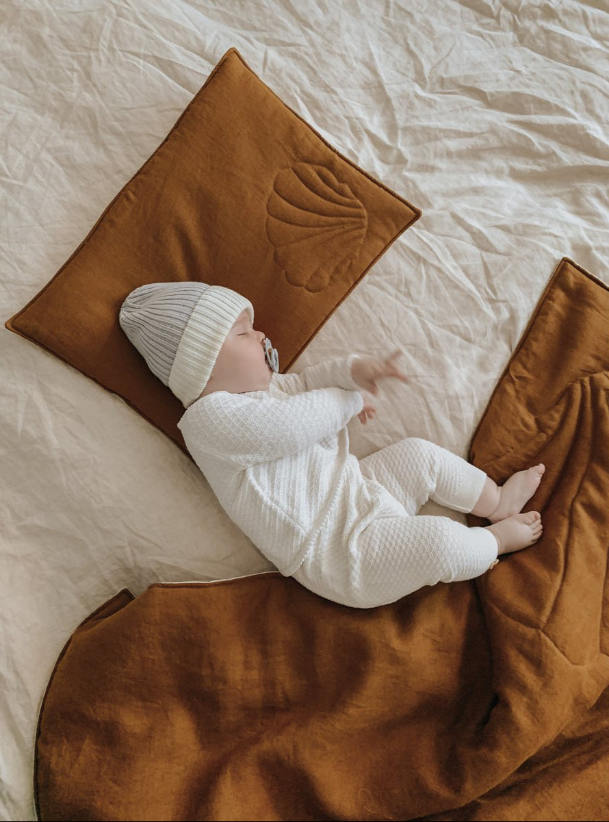 Set Copertina in lino "Conchiglia Caramel" 90x135