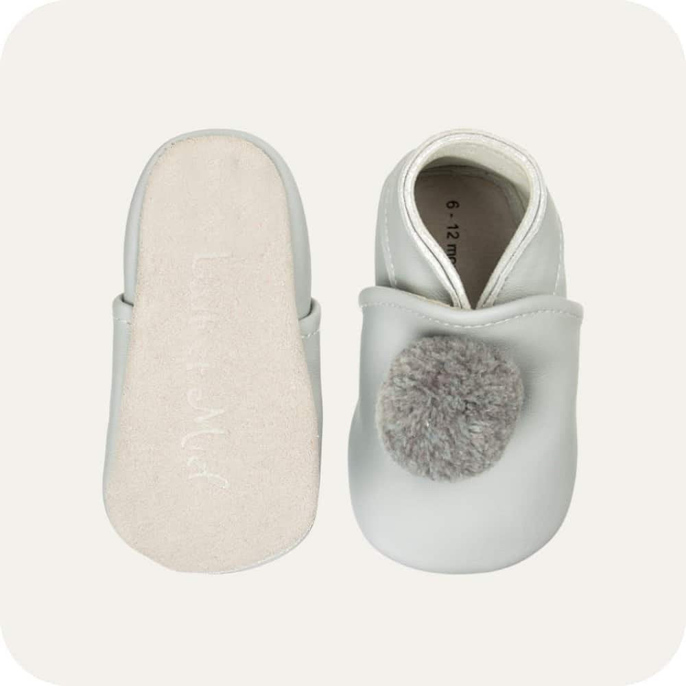 Pantofole in pelle con pompon "Grigio"