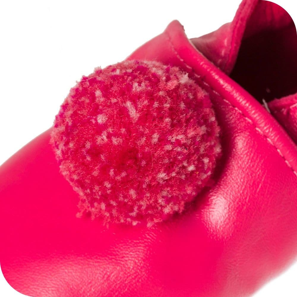 Pantofole in pelle con pompon "Fucsia"