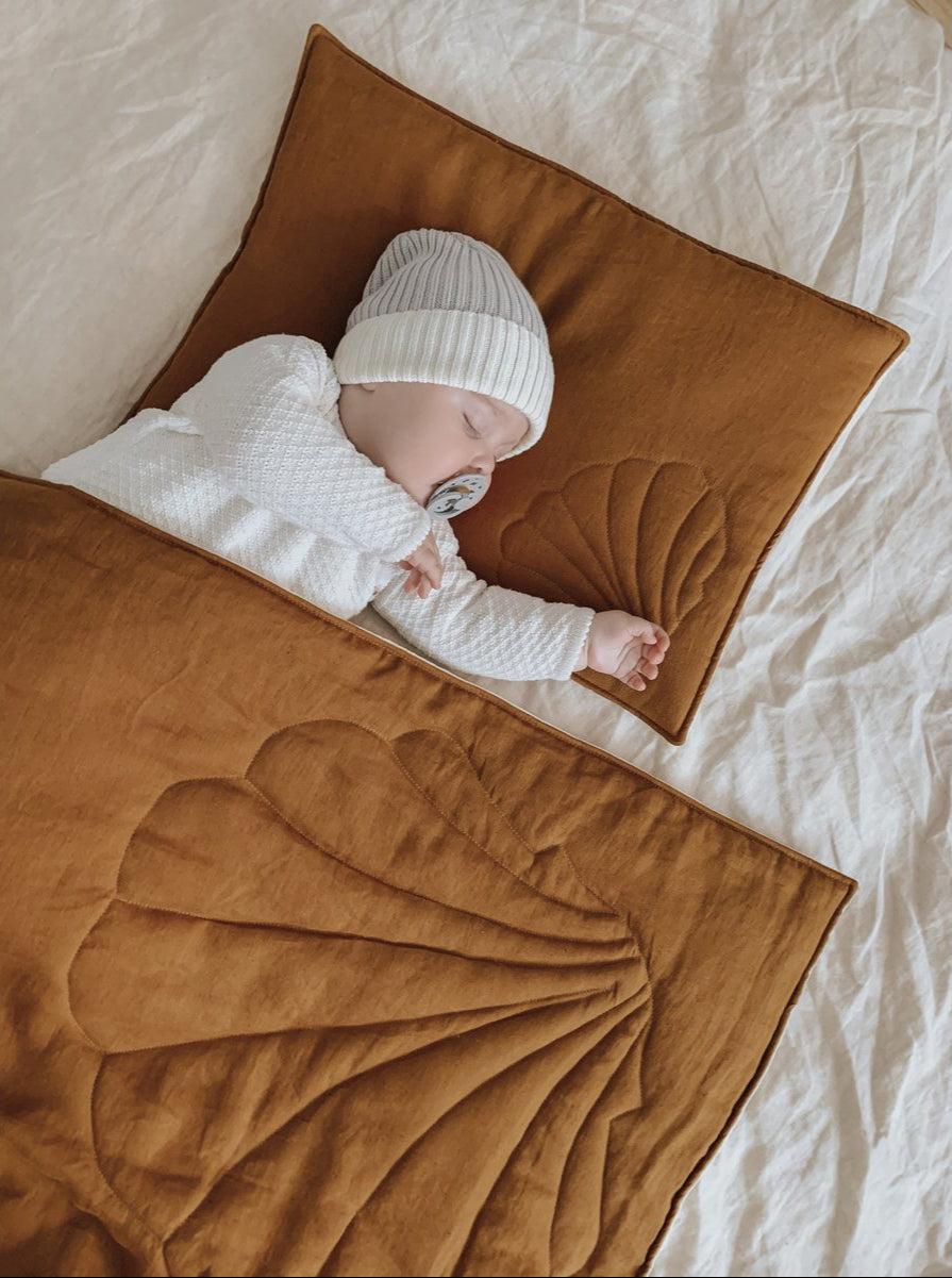 Set Copertina in lino "Conchiglia Caramel" 90x135