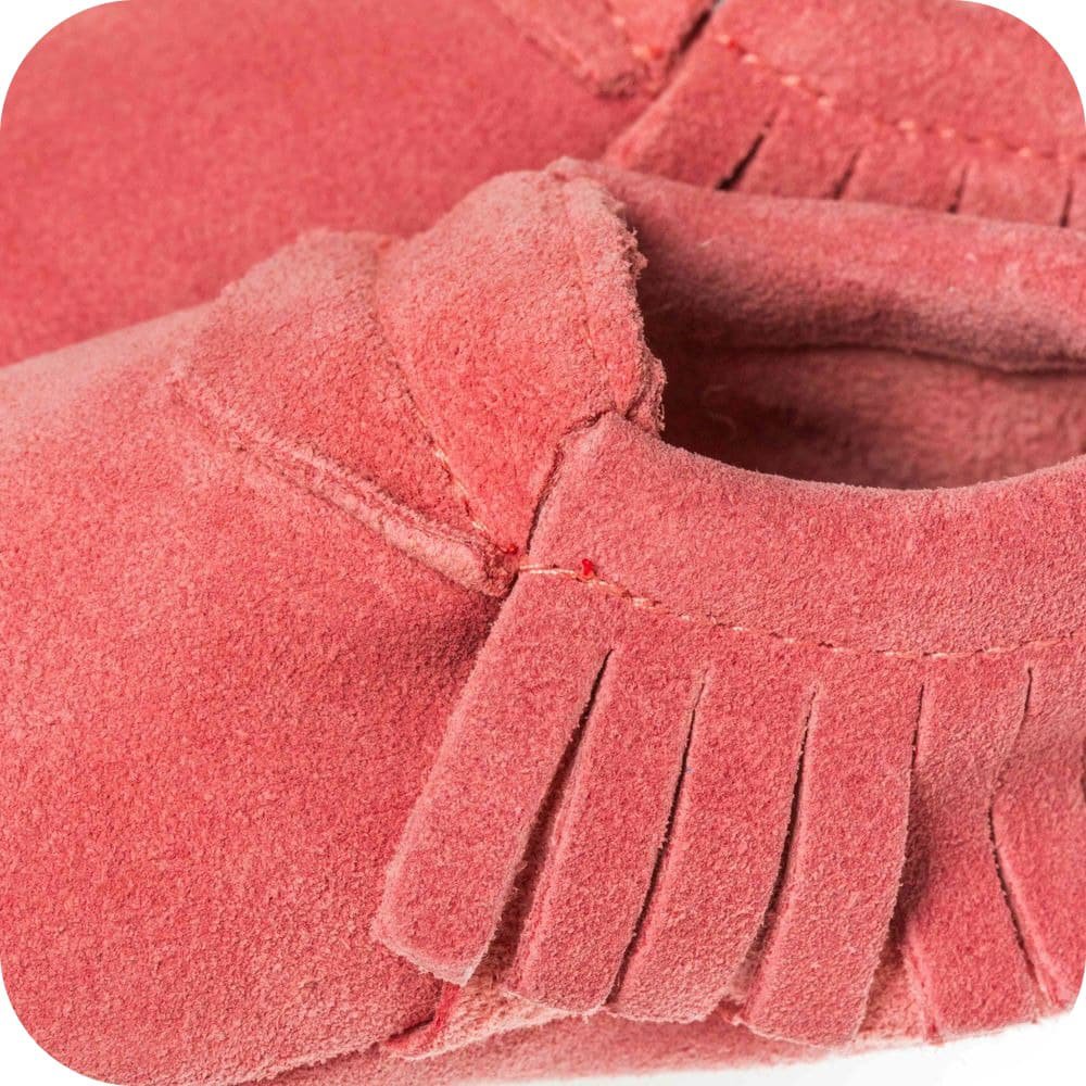 Pantofole Mocassino baby in camoscio "Corallo"