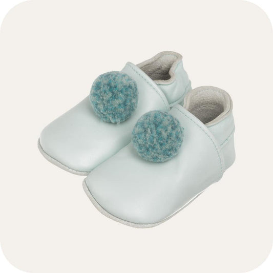 Pantofole in pelle con pompon "Azzurro"