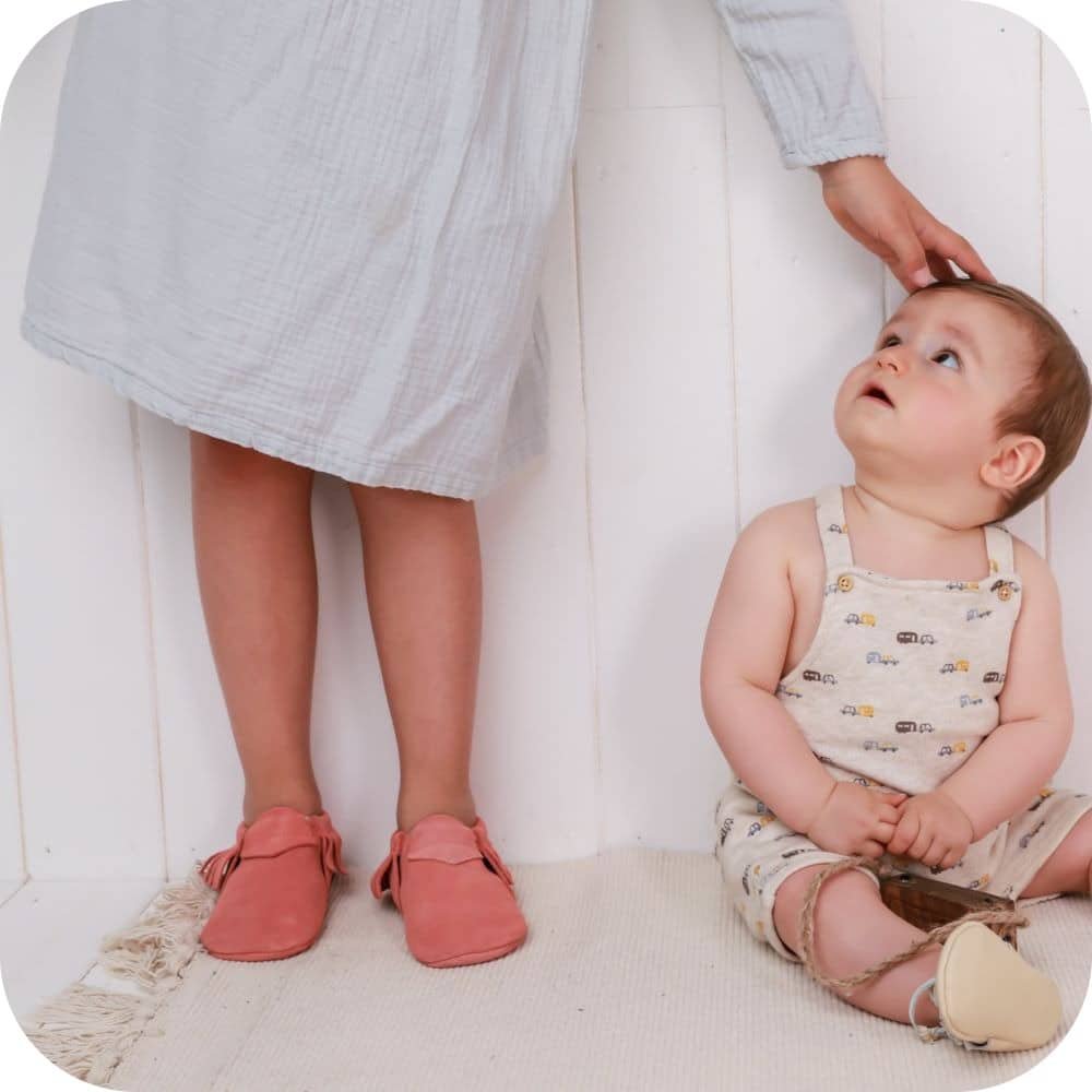 Pantofole Mocassino baby in camoscio "Corallo"