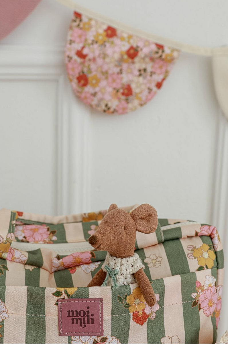 Set Beauty Bag "Mama Essentials - Righe verdi"