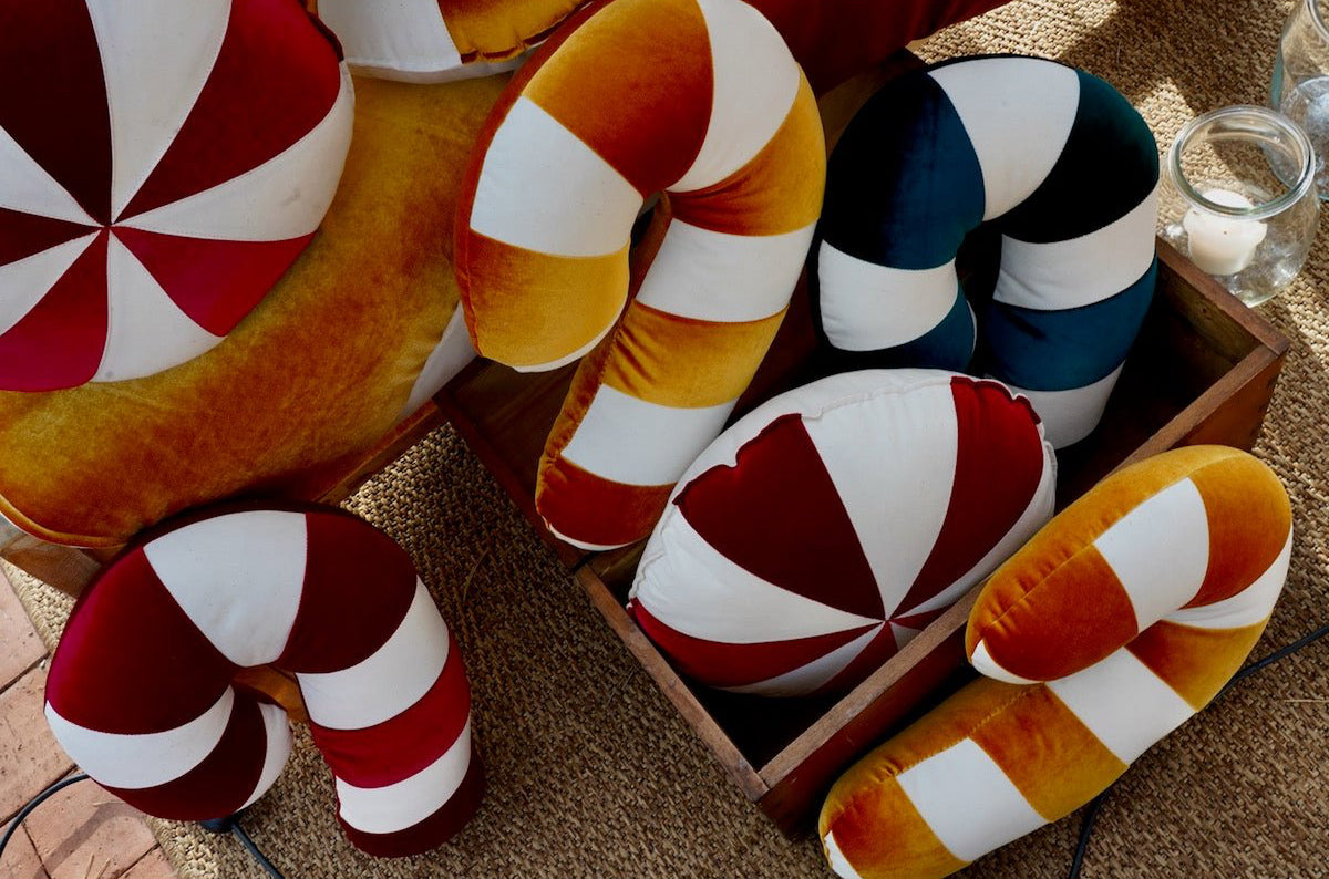 Cuscino Patchwork Natalizio  “Gold Candy Cane”