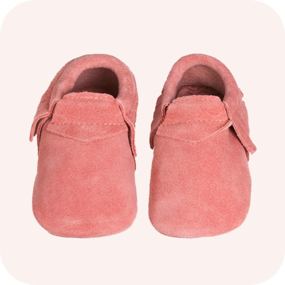 Pantofole Mocassino baby in camoscio "Corallo"