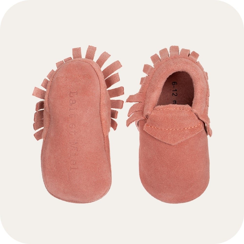 Pantofole Mocassino baby in camoscio "Corallo"