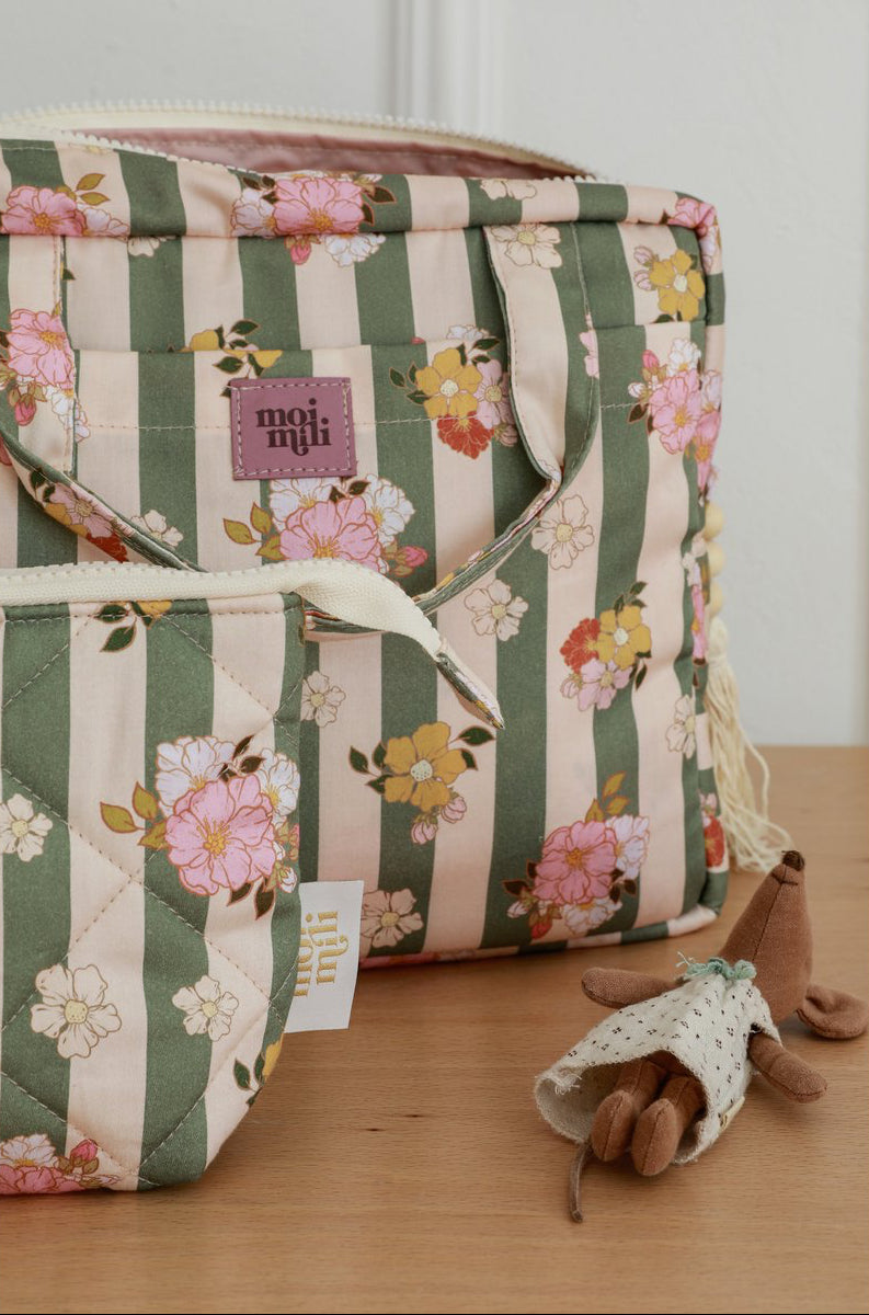 Set Beauty Bag "Mama Essentials - Righe verdi"