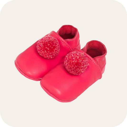Pantofole in pelle con pompon "Fucsia"