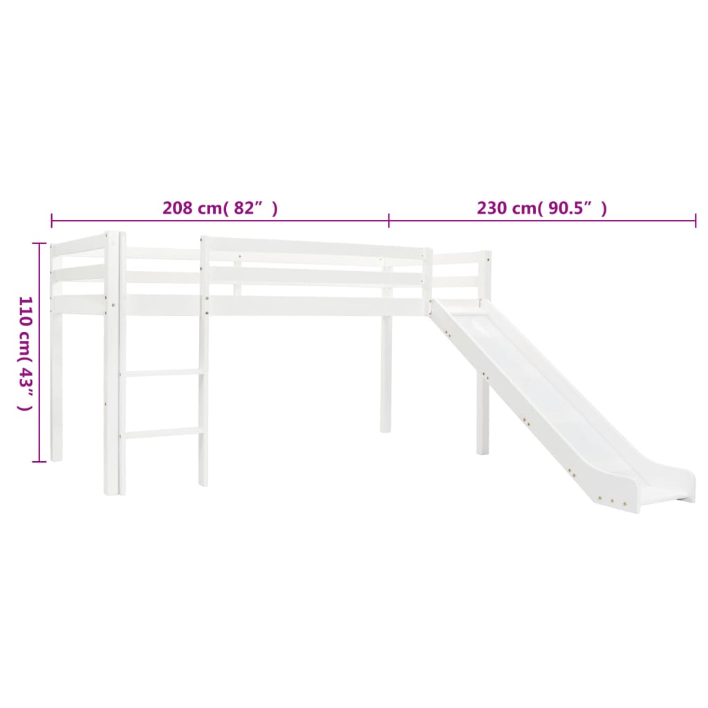 Letto A Castello Per Bambini Scivolo E Scala In Pino 97X208Cm