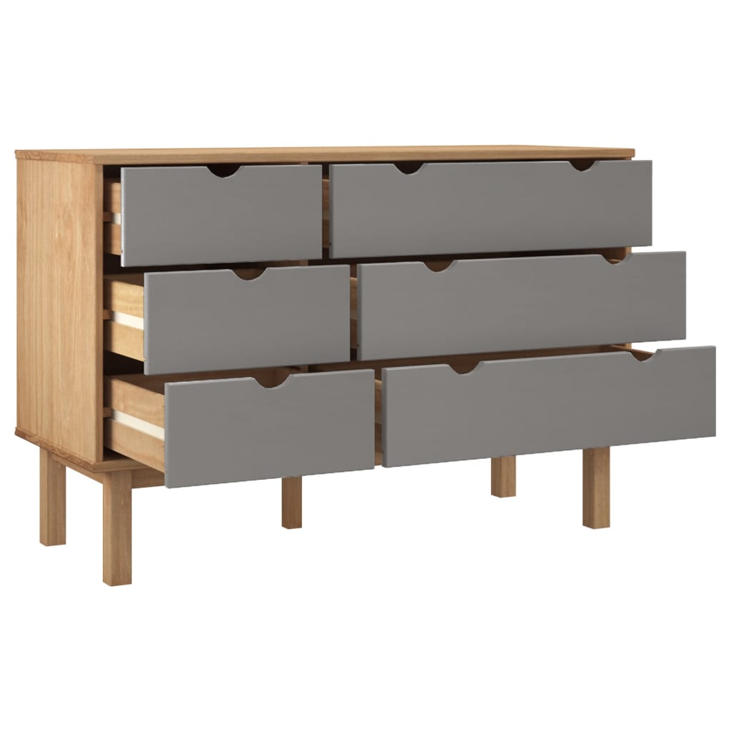 Cassettiera OTTA Marrone e Grigio 111x43x73,5 cm Legno di Pino