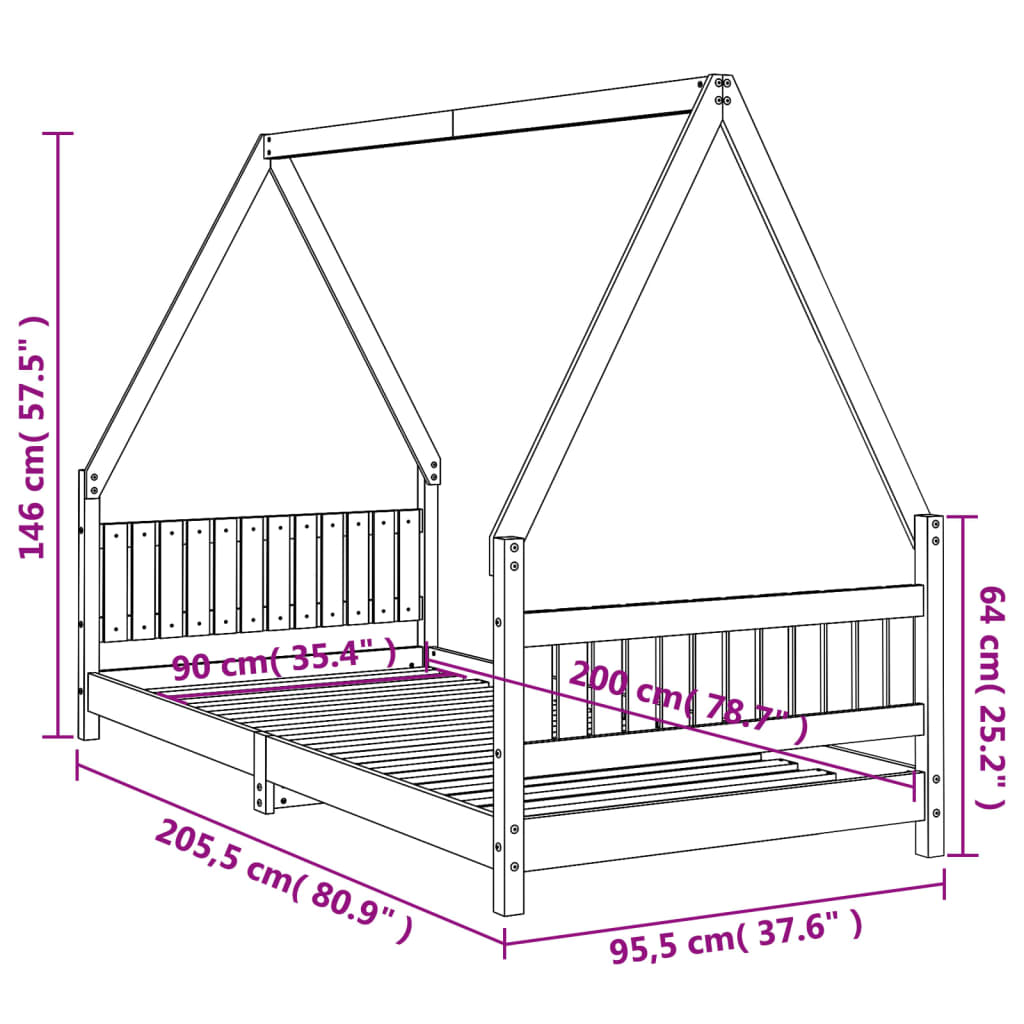 Giroletto Per Bambini 90X200Cm In Legno Massello Di Pino