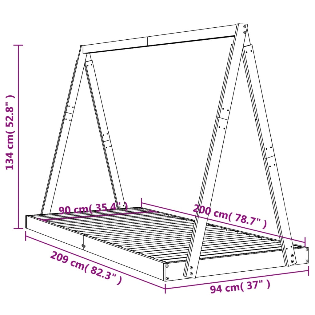 Giroletto per Bambini Bianco 90x200cm in Legno Massello di Pino