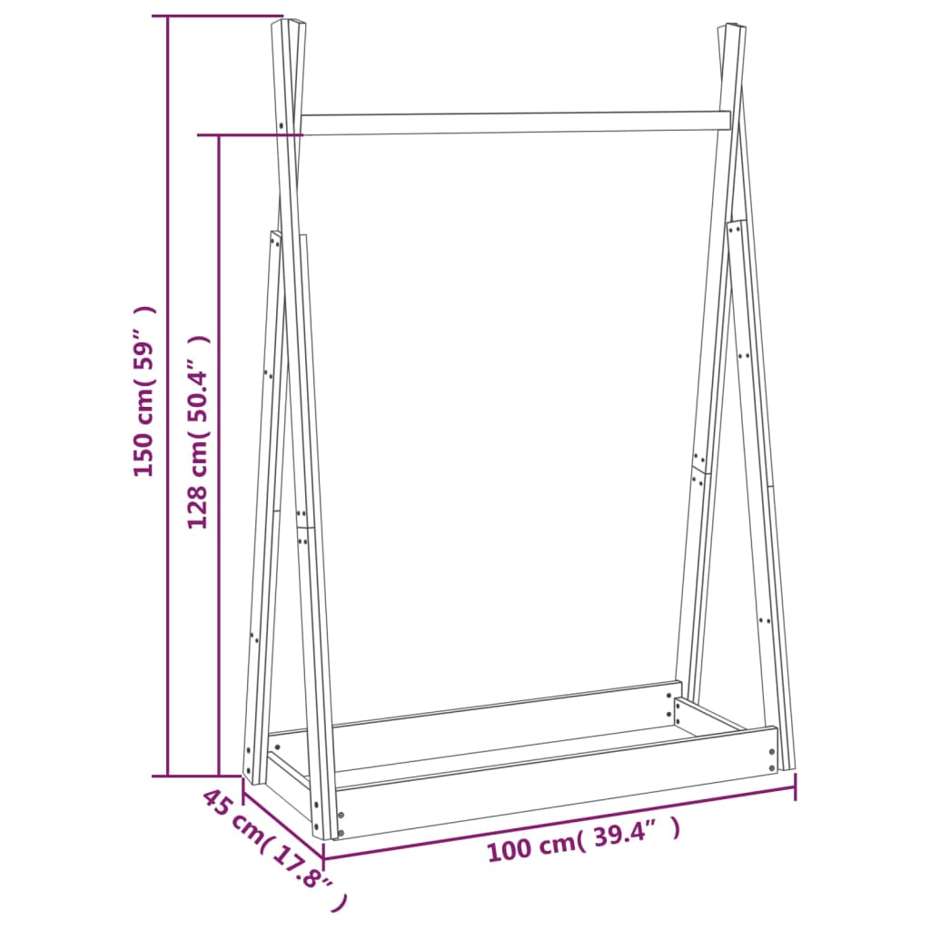 Appendiabiti Bianco 100x45x150 cm in Legno Massello di Pino