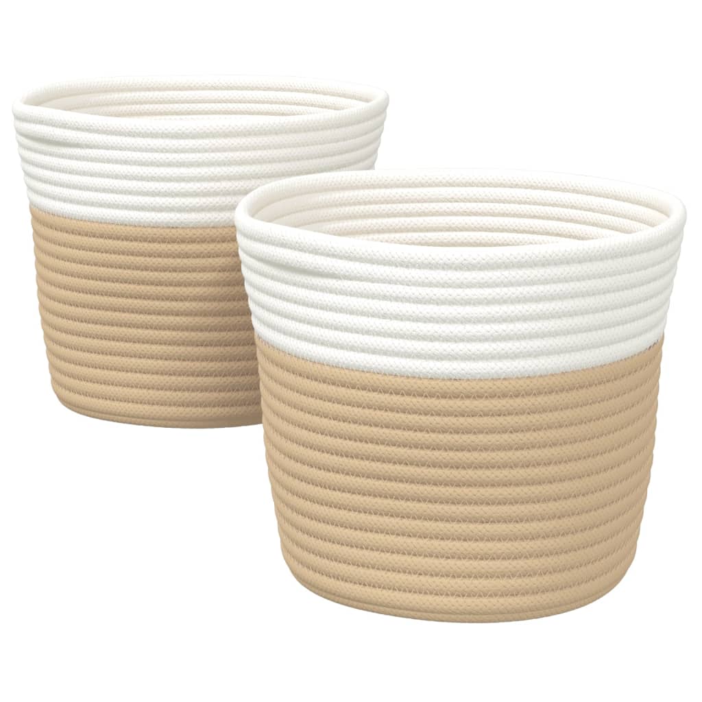 Cestini Portaoggetti 2pz Beige e Bianco Ø24x18 cm in Cotone