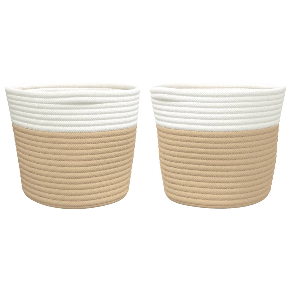 Cestini Portaoggetti 2pz Beige e Bianco Ø24x18 cm in Cotone