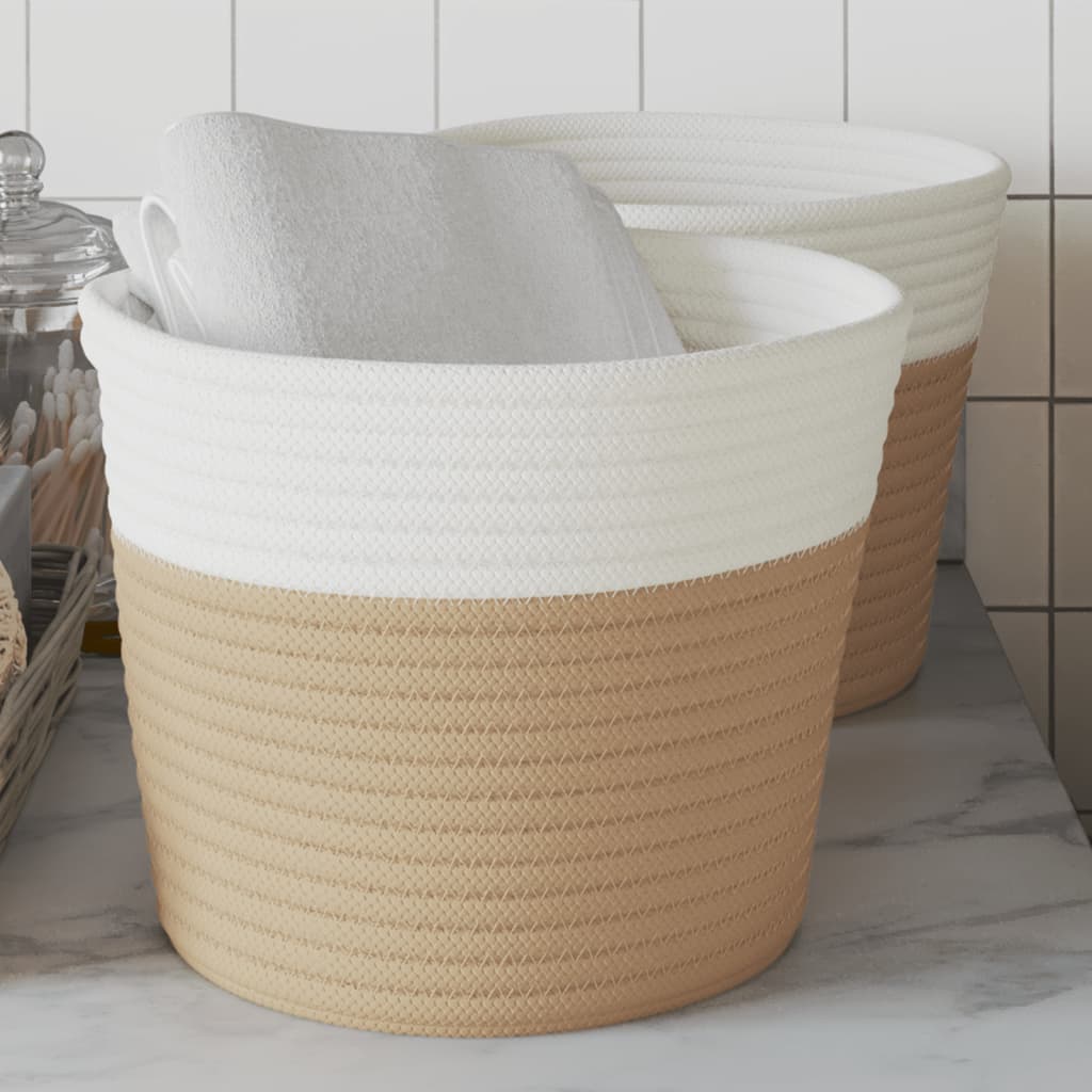 Cestini Portaoggetti 2pz Beige e Bianco Ø24x18 cm in Cotone