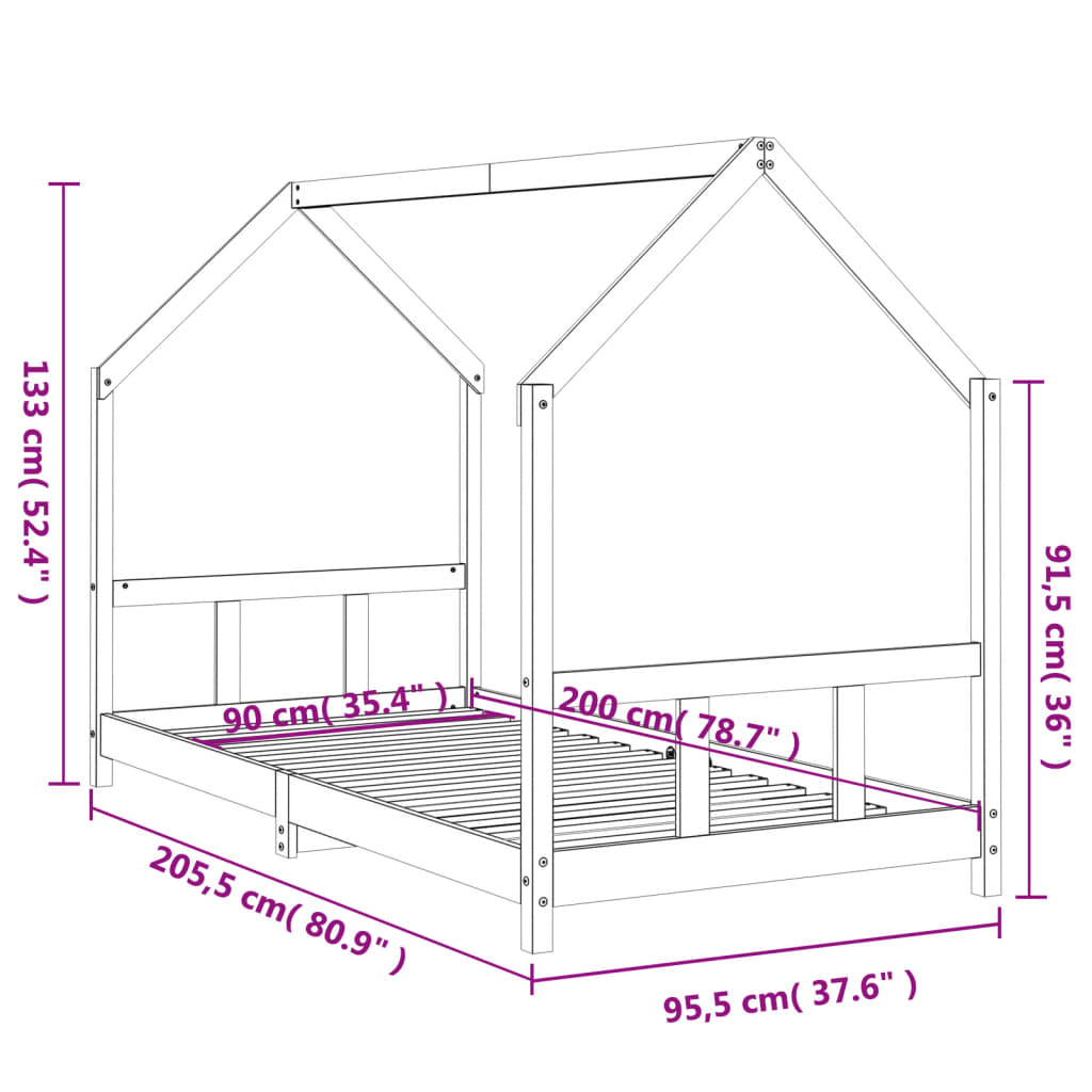 Giroletto per Bambini Bianco 90x200cm in Legno Massello di Pino