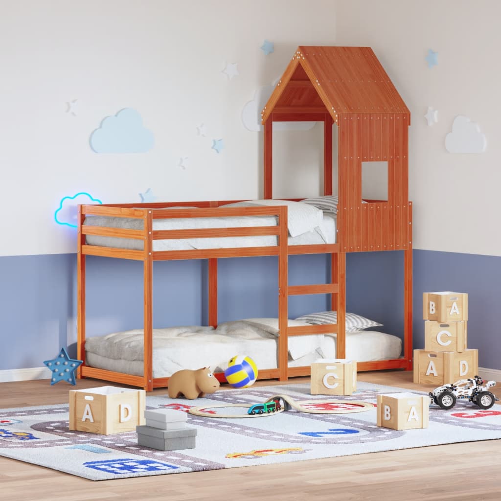 Letto A Castello Con Tetto In Legno Di Pino