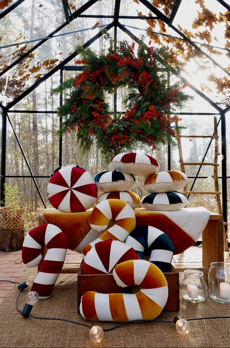 Cuscino Patchwork Natalizio  “Gold Candy Cane”