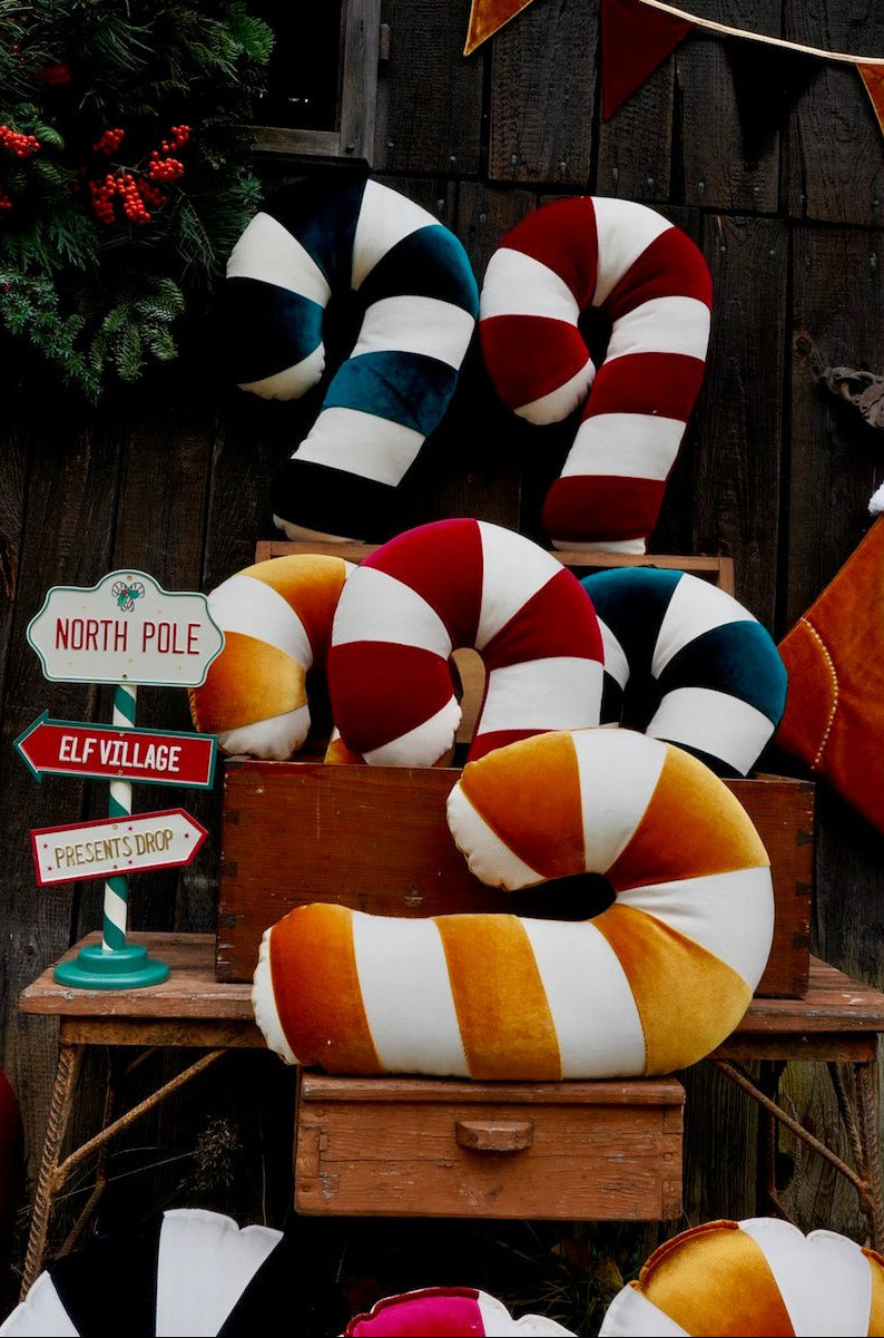 Cuscino Patchwork Natalizio  “Gold Candy Cane”