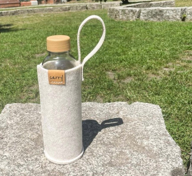 Portaborraccia "Beige"  in Feltro Riciclato per Borraccia in Vetro  0,7 l