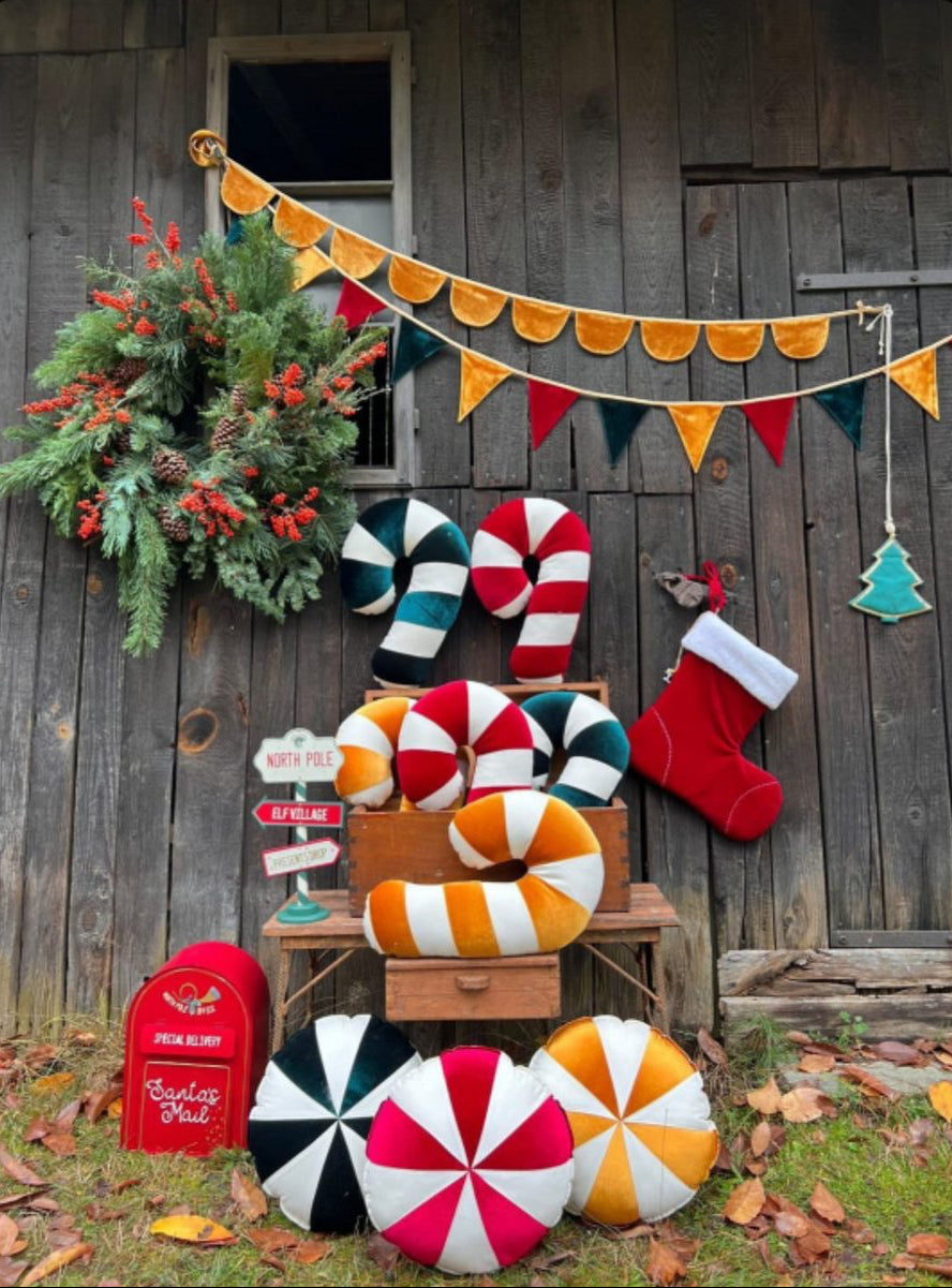 Cuscino Patchwork Natalizio  “Gold Candy Cane”