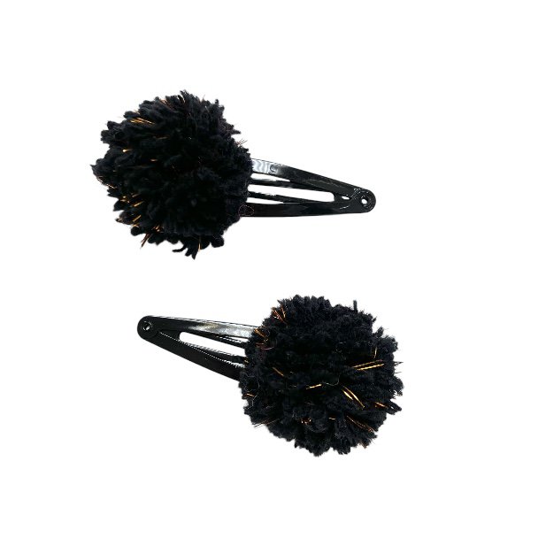 Fermagli per capelli Luna-Leena pom pom 2x nero e oro fatti a mano in Nepal