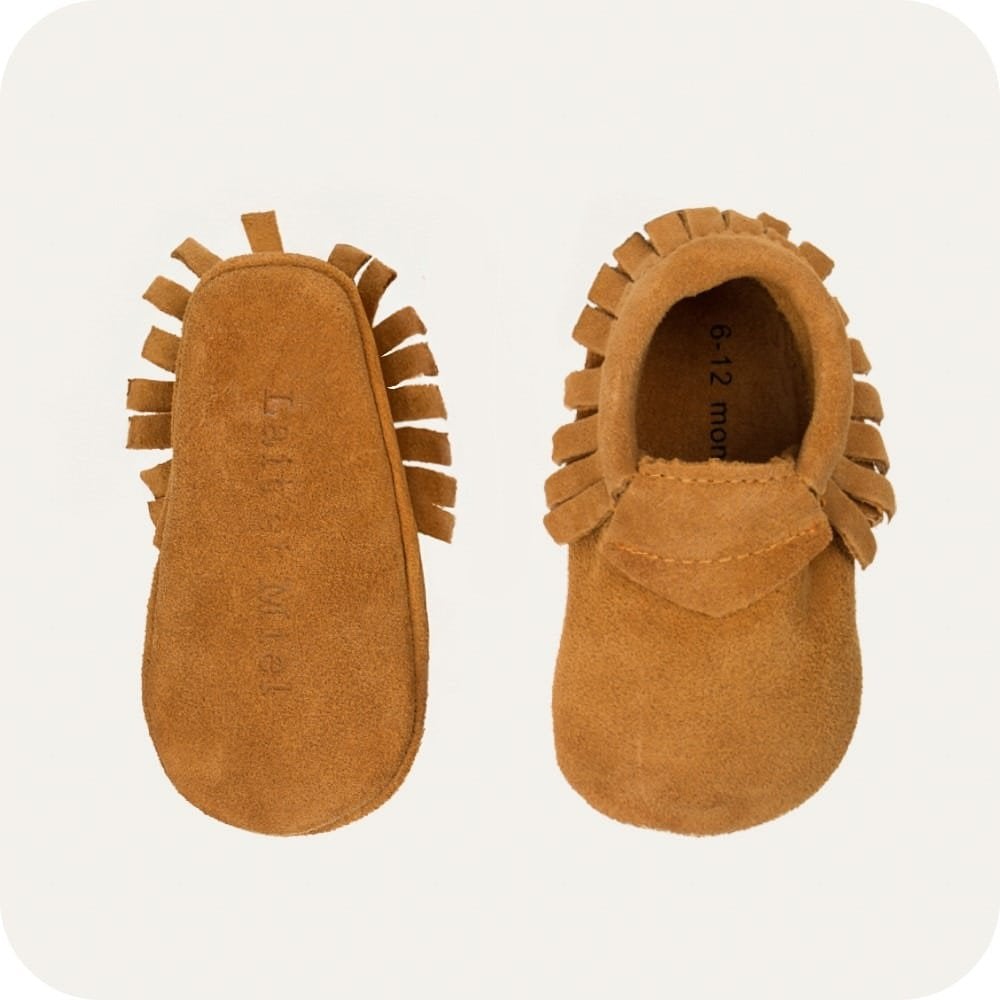 Pantofole Mocassino baby in camoscio "Cammello"